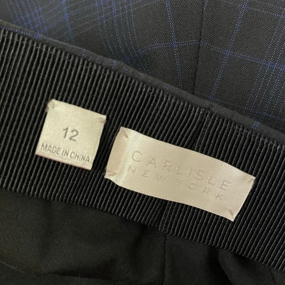 Carlisle New York Pants Womens 12 Black Navy Blue Plaid Wool Blend Side Zip - Picture 5 of 12